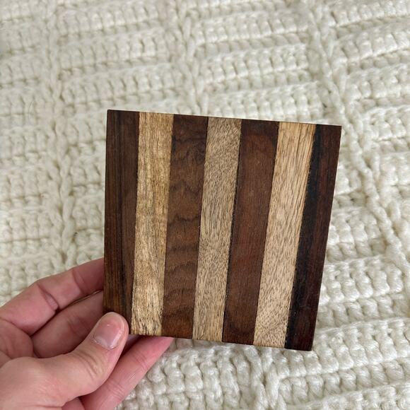 inlay wood design coasters- set of 4rustic wooden accent decor - stripes cabin - Picture 5 of 7
